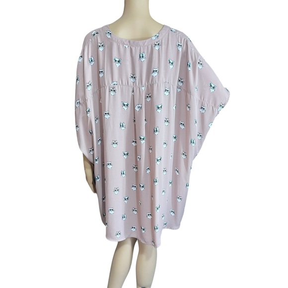 TORRID 5X cat print pink popover top dolman sleeves zip neck casual cute - Picture 8 of 8